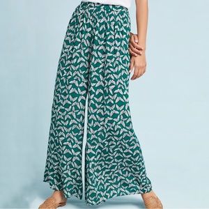 Anthropologie Maeve Butterfly Wide Leg Acker Pants Green White Boho